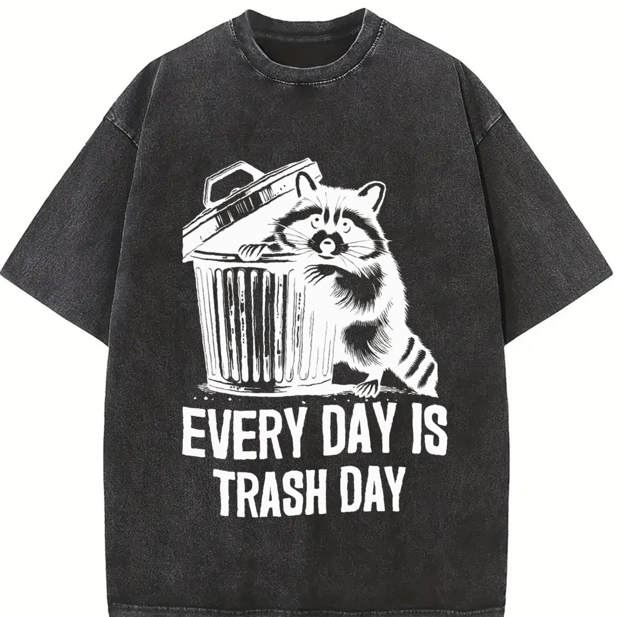 Raccoon Every Day Is Trash Day 90's Vintage Washed T-Shirt in Black
