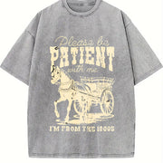Please Be Patient 1900s Horse vintage washed oversized T-shirt in Gray