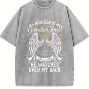 My Brother Is My Guardian Vintage Washed T-Shirt in Gray
