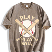 Play Ball Baseball Vintage Washed T-Shirt in Brown