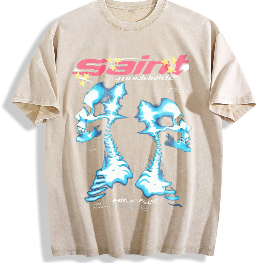 Saint Worldwide Alter Ego Skull Sleeveless Tank Vintage Washed T-Shirt in Beige