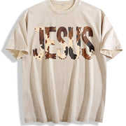 Brushstroke Cow Jesus Western Christian Faith Based vintage washed oversized T-shirt in Beige
