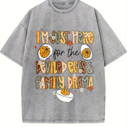 Preppy I'm Just Here for the Deviled Eggs & Family Drama Vintage Washed T-Shirt in Gray