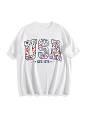 Floral USA Retro America Cotton T-Shirt in White