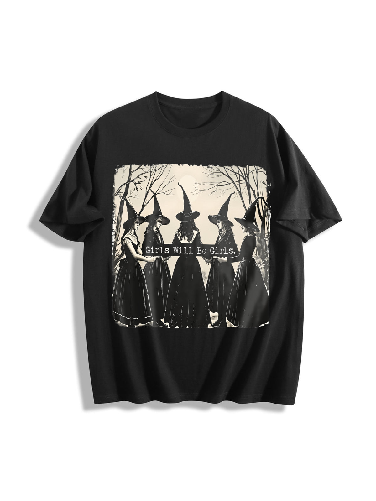 Girls Will Be Girls Halloween Witches Cotton T-Shirt in Black