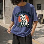 Hang in There Retro Vintage Washed T-Shirt in Blue