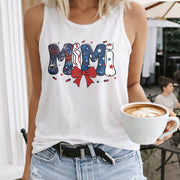 MIMI Patriotic Fireworks Bow Regular Vest Women's Color Cotton Tank Top in White