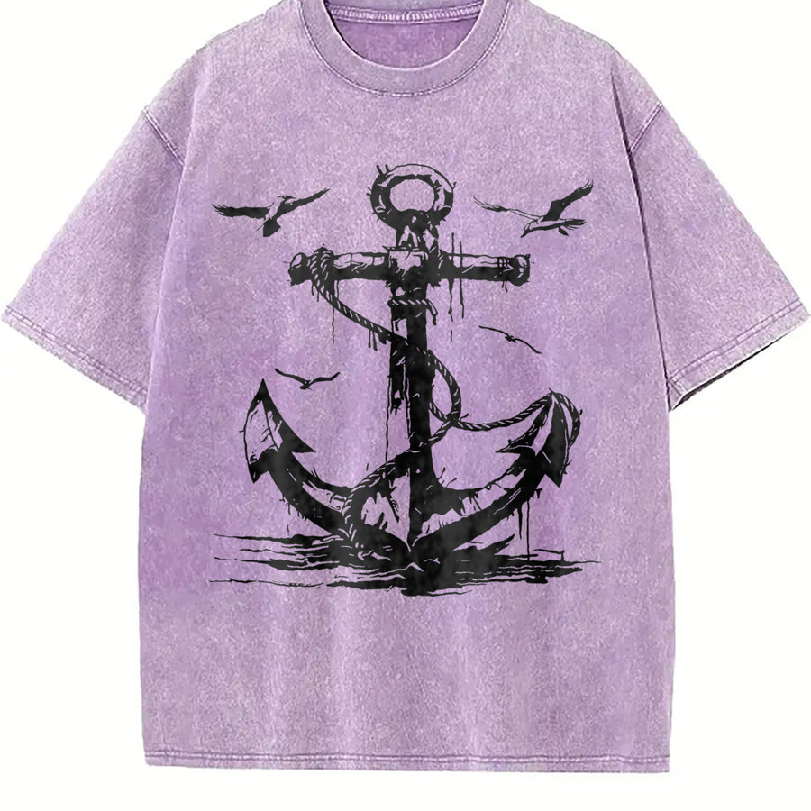 Anchor & Seagull Tank Vintage Washed T-Shirt in Purple