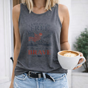 Land of the Free Because of the Brave USA Flag Women's Color Cotton Tank Top in Gray