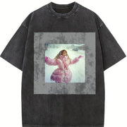 Woman in a Pink Coat Vintage Washed T-Shirt in Black
