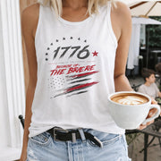 1776 Patriotic Land of the Free Because of the Brave Women's Color Cotton Tank Top in White