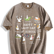 Last Day of School Goose Teacher Happy Last Day of School Vintage Washed T-Shirt in Brown