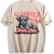 Retro Highland Cow Vibes Vintage Washed T-Shirt in Beige
