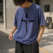 Patterned Cross Vintage Washed T-Shirt in Blue