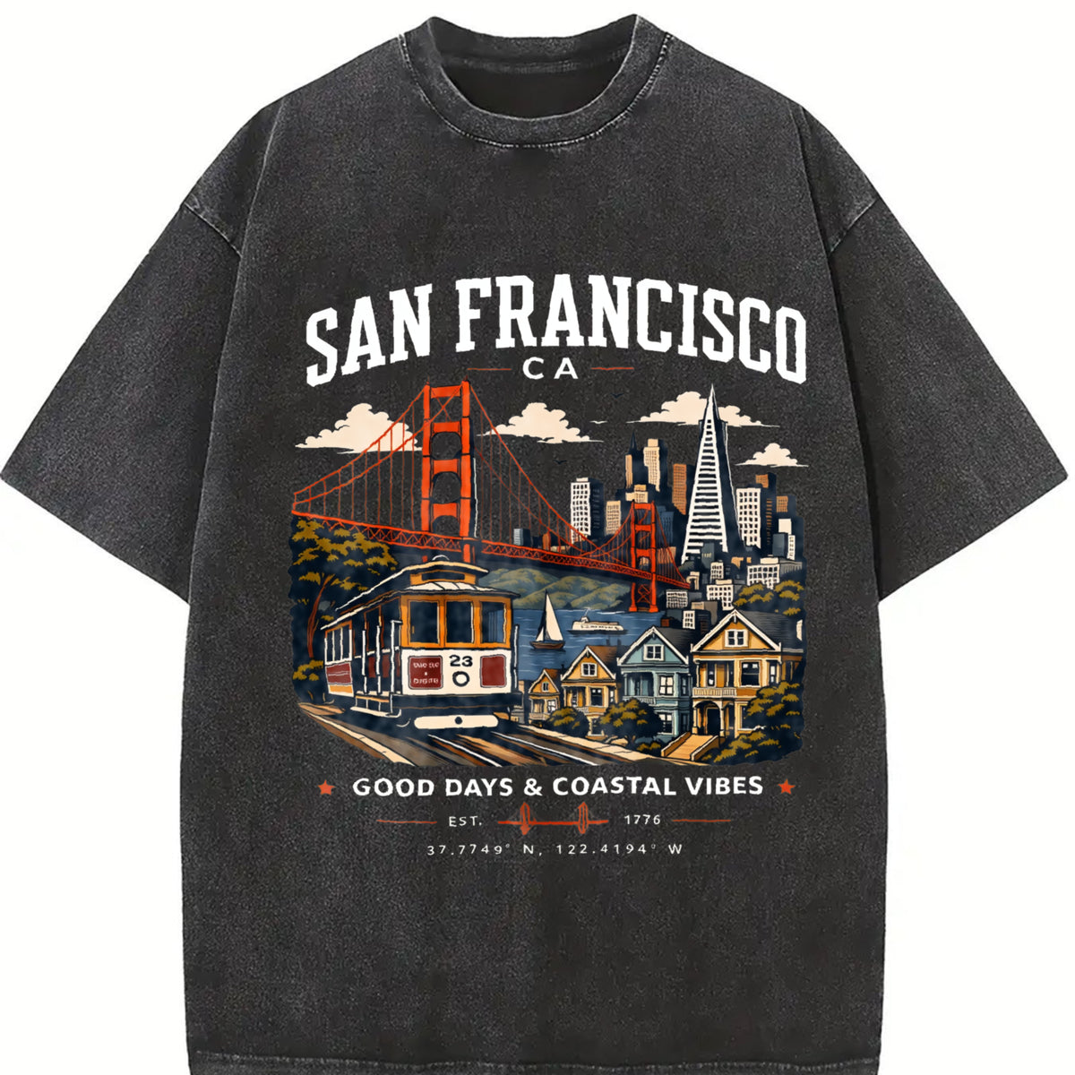 San Francisco Vintage Washed T-Shirt in Black