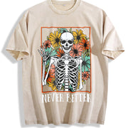 Never Better Floral Skeleton vintage washed oversized T-shirt in Beige