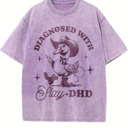 Retro Goose Diagnosed with Slay-dhd Vintage Washed T-Shirt in Purple
