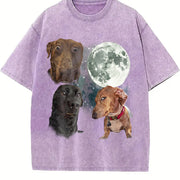 Three Dog Meme Moon Vintage Washed T-Shirt in Purple