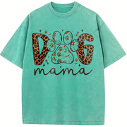 Dog Mama Leopard Print vintage washed oversized T-shirt in Blue