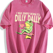 Frog on Mushroom Born to Dilly Dally Meme Vintage Washed T-Shirt in Red