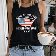 Land of the Free Because of the Brave Women's Color Cotton Tank Top in Black