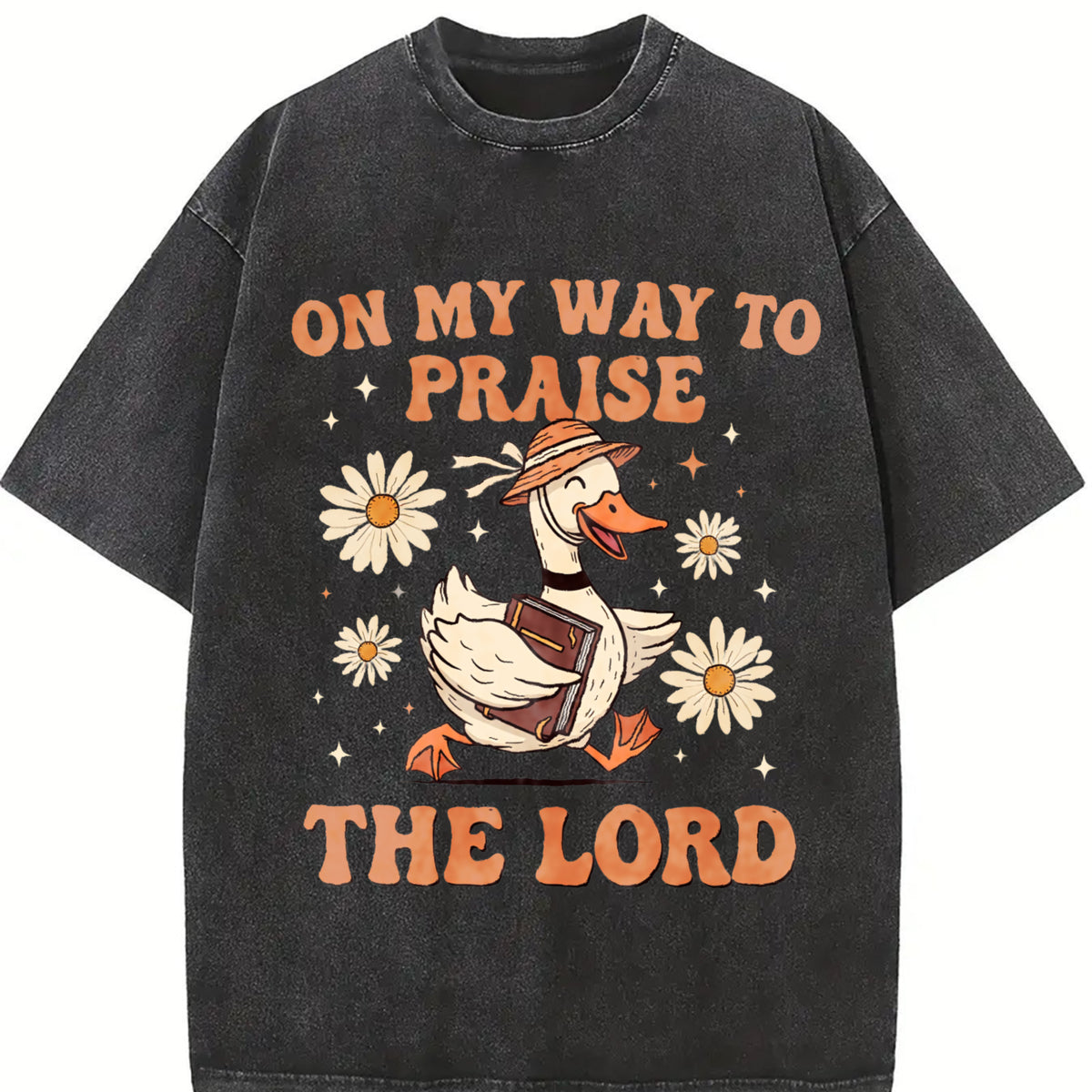 Praise the Lord Bible Verse Vintage Washed T-Shirt in Black