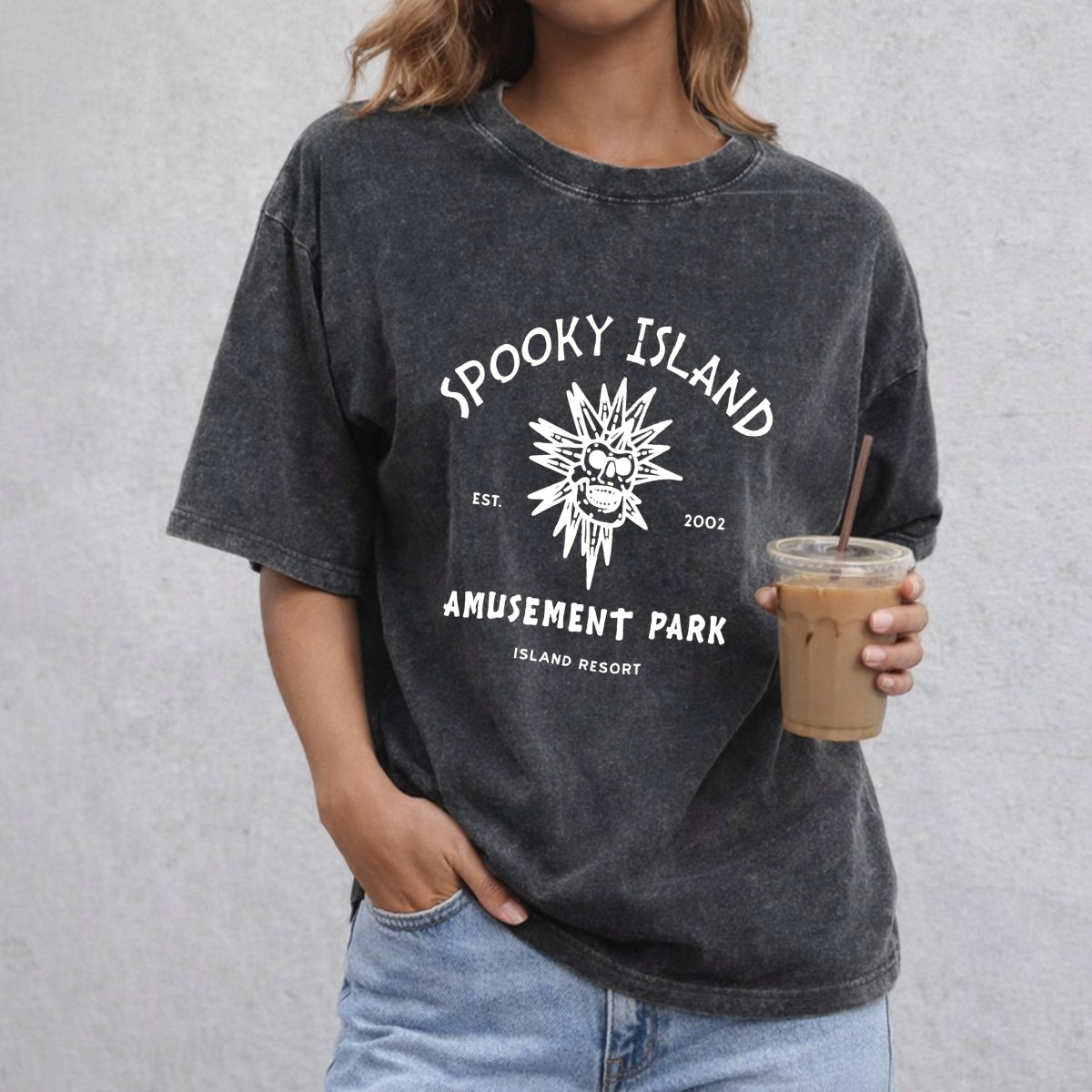 Spooky Island vintage washed oversized T-shirt in Black