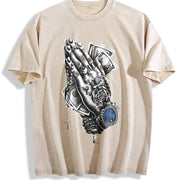 Retro Charcoal Gray Dollar Bill Vintage Washed T-Shirt in Beige