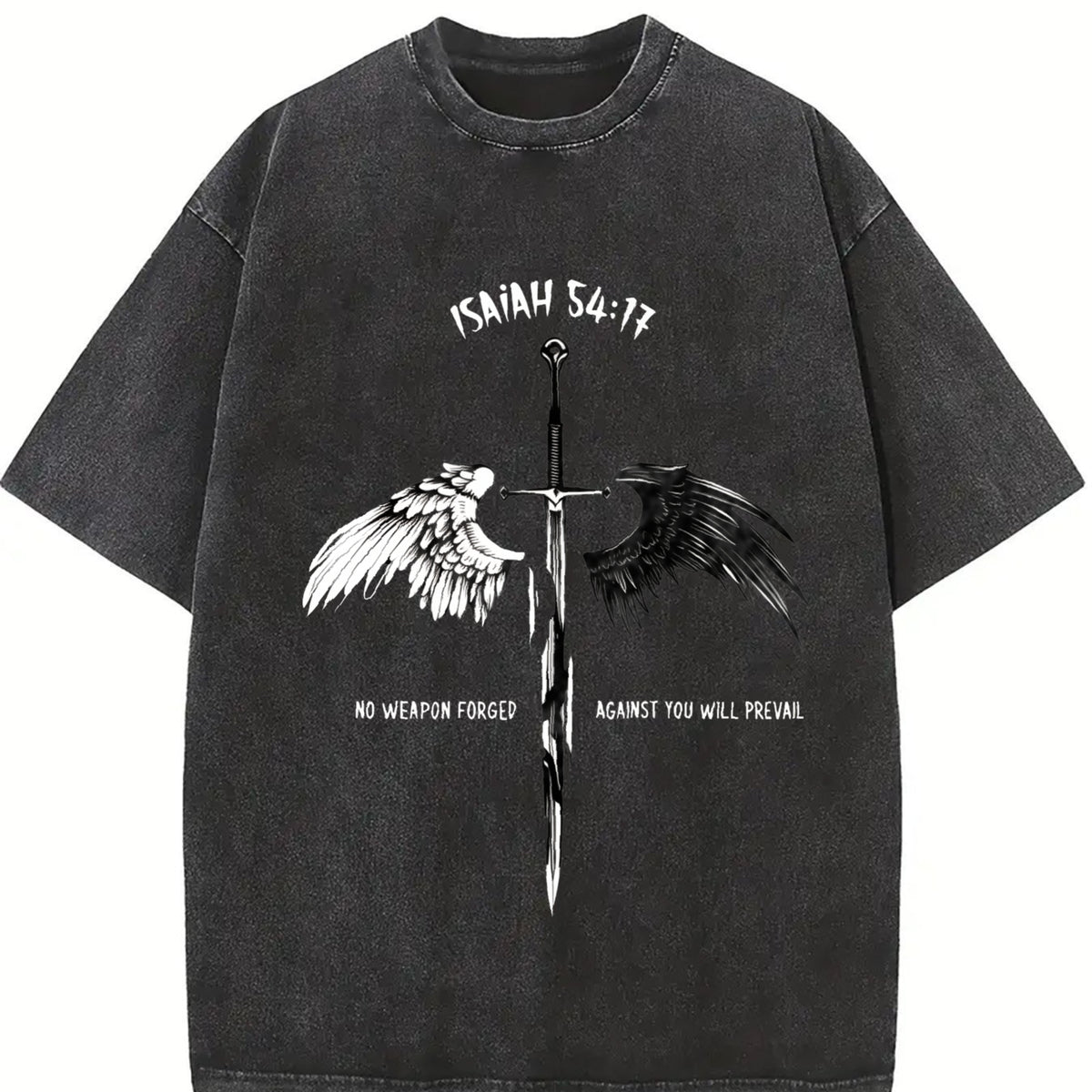 Isaiah 54:17 Bible Verse No Weapon Formed Christian vintage washed oversized T-shirt in Black