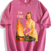 I’m Fine Retro Housewife Vintage Washed T-Shirt in Red