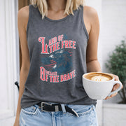 Land of the Free Because of the Brave Fourth of July Women's Color Cotton Tank Top in Gray