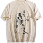 Retro Bigfoot Middle Finger 90s Vintage Washed T-Shirt in Beige