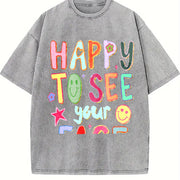 Happy To See Your Face Teacher Appreciation vintage washed oversized T-shirt in Gray