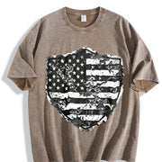 For the Urban Explorer & Grunge Fan: Distressed Shield Vintage Washed T-Shirt in Brown