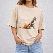 Team Punch Monkey – Funny Cute Animal Graphic vintage washed oversized T-shirt in Beige