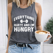 Everything Hurts and I'm Hungry Women's Color Cotton Tank Top in Gray