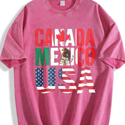 CAN MEX USA Country Flag Letter Sleeveless Tank Vintage Washed T-Shirt in Red