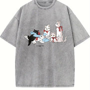 Interesting Cat Book Wishing You Happiness Pure vintage washed oversized T-shirt in Gray
