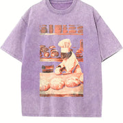 Biscuit Cat Baking Vintage Washed T-Shirt in Purple