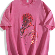 Ryomen Sukuna Jujutsu Kaisen Heavy Neon Red Anime vintage washed oversized T-shirt in Red