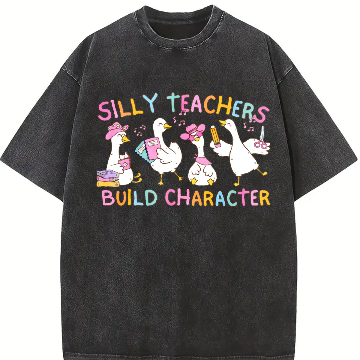 Silly Teacher Goose Vintage Washed T-Shirt in Black