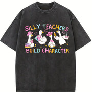 Silly Teacher Goose Vintage Washed T-Shirt in Black