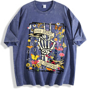 GOOD ENERGY IS CONTAGIOUS Retro Distressed Double-Sided vintage washed oversized T-shirt in Blue