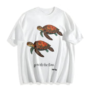 Go with the Flow Turtle Cotton T-Shirt in White