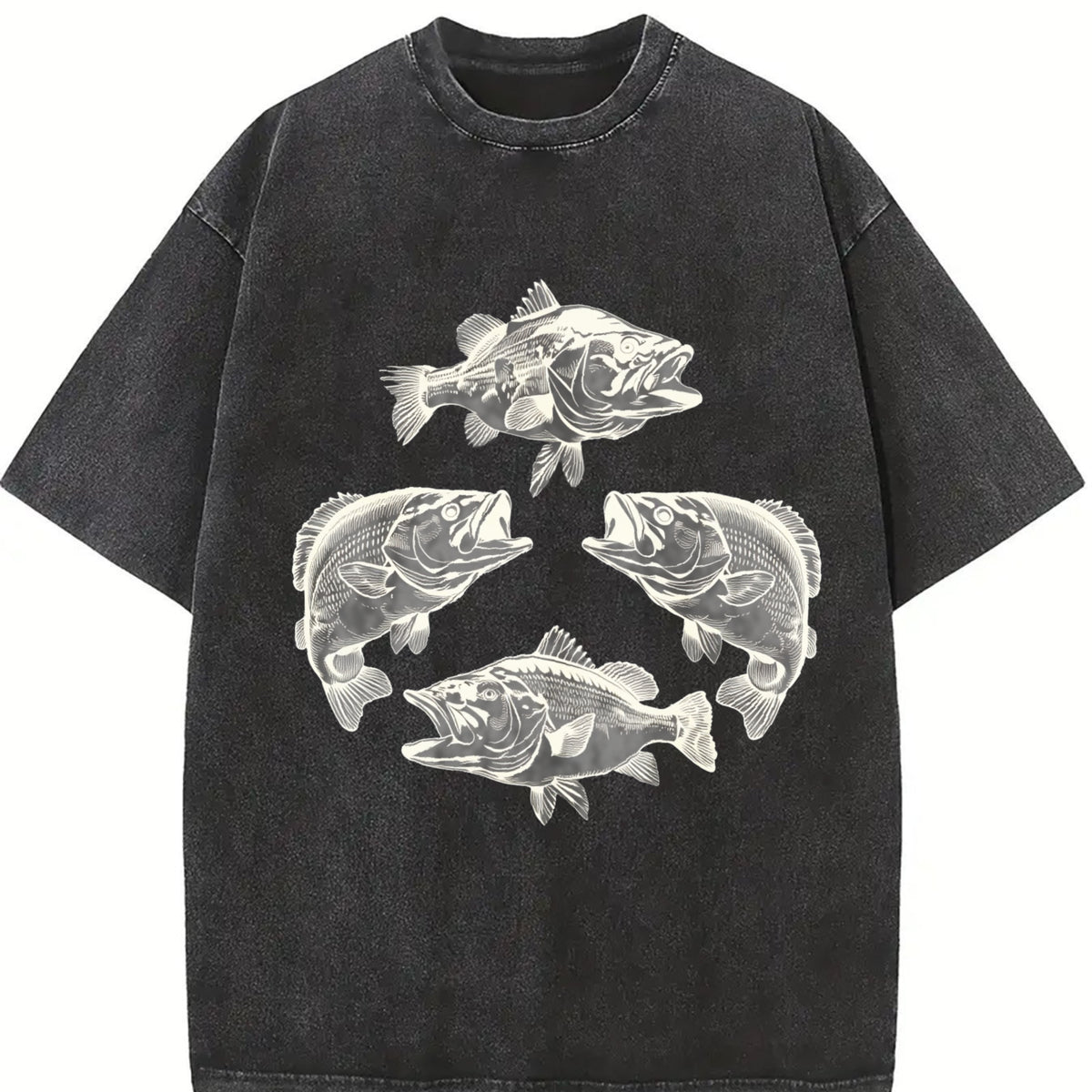 Bass Fish 90s Retro ® Y2k Fish Vintage Washed T-Shirt in Black