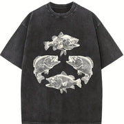 Bass Fish 90s Retro ® Y2k Fish Vintage Washed T-Shirt in Black
