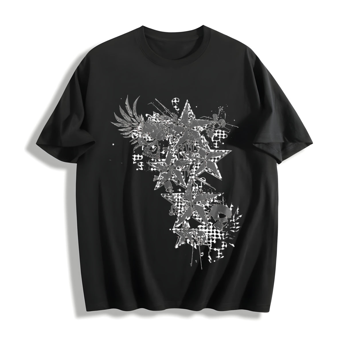 Y2K Red Goth E-girl Gothic 90s Cotton T-Shirt in Black