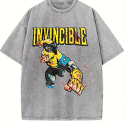 Retro Invincible Mark Grayson Superhero Vintage Washed T-Shirt in Gray