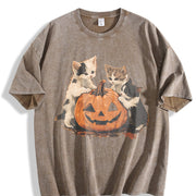 Halloween Kittens & Pumpkin vintage washed oversized T-shirt in Brown