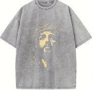 Distressed Yellow Portrait Vintage Washed T-Shirt in Gray
